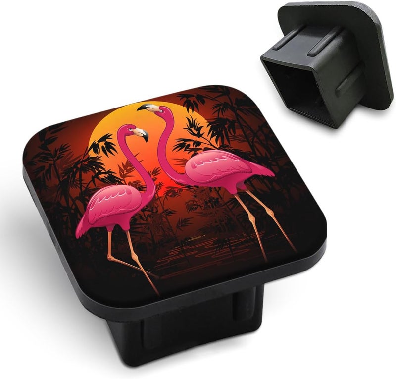 Tnomchey Flamingo Tow Hitch Cover Pink Flamingos Tropical Peaceful Sunset Couple Love Bird Tow Receiver Tube Plug Cap Sturdy Hitch Ball Insert Compatible for Pickups Trucks Cars - Image 1